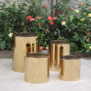 Jardinière en métal cylindrique <span class=keywords><strong>de</strong></span> couleur dorée personnalisée, grand <span class=keywords><strong>pot</strong></span> à fleurs en <span class=keywords><strong>acier</strong></span> inoxydable - Product Image 4