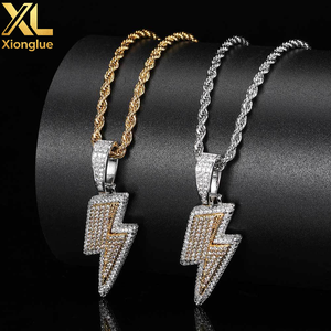 European American <b>Cross</b>-border Hip-hop Lightning Pendant Zircon Copper Bamboo <b>Chain</b> Necklace Fashion Brand Personalized Jewelry - Product Image 6
