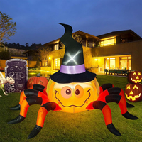 Sombreros de Bruja, Calabazas y Arañas Inflables de Halloween con Luces LED para Decoración de Jardín Exterior