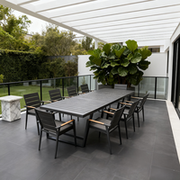 Ensemble de meubles de jardin et de terrasse, chaise de bistrot en aluminium et teck avec accoudoirs, ensemble de table à manger extensible pour restaurant, pour 8 personnes