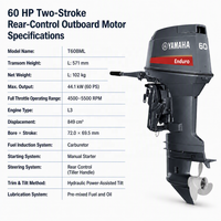 Moteur hors-bord essence 60 CV 2 temps à arbre long avec commande au volant, démarrage électrique, pour yacht et bateau (type Yamaha)
