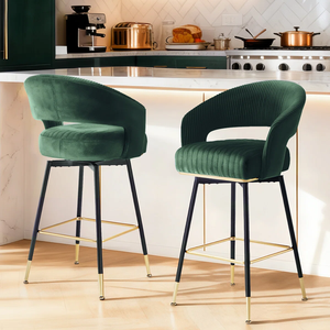 Tabouret de bar moderne en métal avec dossier pivotant, tabouret de bar en velours, chaise de bistrot pour la maison, meubles de café - Product Image 1