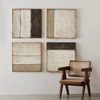 Peinture à l'huile abstraite taupe mat sur toile, style Art déco, suspendue, vintage, marron foncé texturé, minimaliste, carrée, encadrée
