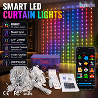 Cortina de Luces LED Inteligente WS2811 RGB de 5V, Sincronización con Música, Control por Aplicación, Alimentación por USB, para Decoración de Paredes de Habitaciones, Decoración Navideña, Exhibición en Interiores