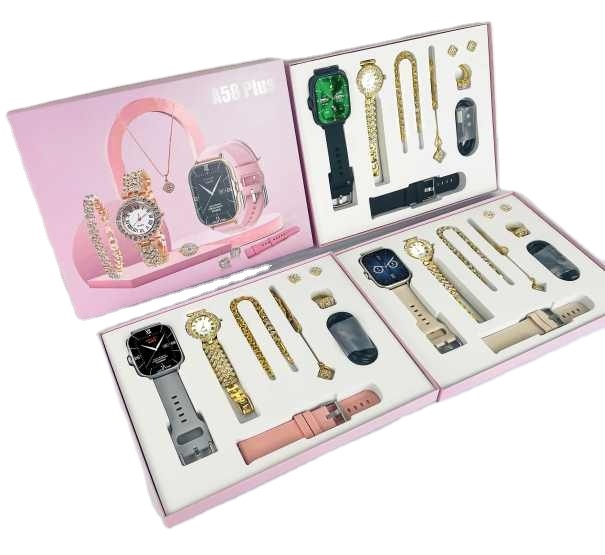 New Arrivals Christmas Reloj Inteligente 6 in 1 Smart Watch Gift Sets with Women Jewelry Suits A58 Plus Smartwatch