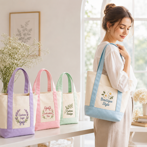 Sac fourre-tout en toile color block personnalisé avec logo brodé, sac à bandoulière pour femme, sac de courses réutilisable pour cadeau quotidien - Product Image 4