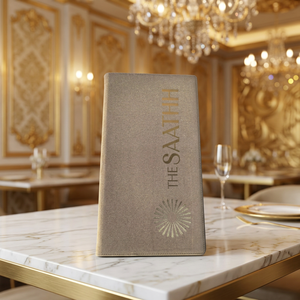 Porte-menu en lin finition or avec logo doré pour hôtels et restaurants - Product Image 1