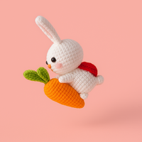 Lapin amigurumi au crochet avec carotte, en fil doux, animal en peluche, ornement, artisanat textile tricoté, poupée, décoration de maison, cadeau
