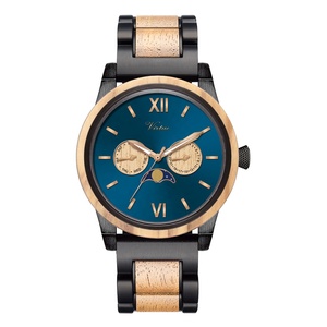 새로운 기술 2023 패션 럭셔리 크로노그래프 날짜 주 석영 나무 스테인레스 스틸 시계 남자 사용자 정의 로고 나무 시계 - Product Image 2