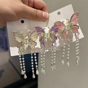 Fermagli per <span class=keywords><strong>capelli</strong></span> da donna alla moda con smalto a goccia, fermagli a farfalla colorati per coda di cavallo, fermagli a pinza eleganti con perle e nappe per ragazze - Product Image 1