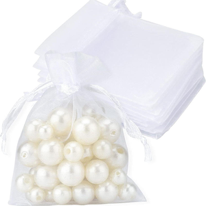 100PCS <strong>Small</strong> Mesh <strong>Bags</strong> <strong>White</strong> 9x12cm Glossy Surface with Drawstring logo Printing Available Organza Packaging Materials for Gifts - Product Image 1