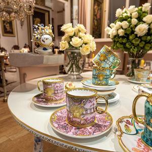 Ensemble de tasse et d'assiette en céramique de luxe moderne, design occidental pour la maison, les voyages ou le thé et le café, porcelaine osseuse, tasse à café turque, cadeau - Product Image 1