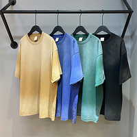 T-shirts unisexes pour femmes en coton 100% tricoté, avec logo personnalisé, effet vintage surdimensionné, lavage à l'acide