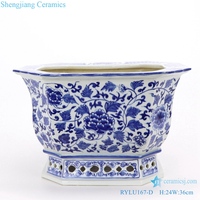 RYLU167--B-D Pot de fleurs en céramique peint à la main avec motif de dragon bleu et blanc chinois, pot de jardin