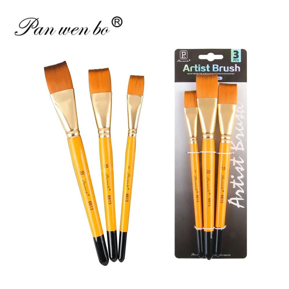 Panwenbo 3Pcs Colorful Art Paint New Style Orange Wooden Nylon Hair Watercolor Brush Paint Brushes For Art Painting