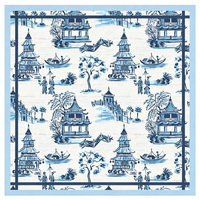 Tapis de Mahjong Américain Élégant Bleu et Blanc à Imprimé Chinoiserie, Style Pagode Chinoise Jardin Oriental, Housse de Table de Mahjong pour Réunions