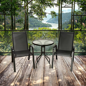 Verzinktes Stahl-Tessin 2x1 Modernes Esszimmer-Set für den Außenbereich mit Tisch und Stühlen mit Glasplatte für den Hofgebrauch - Product Image 3