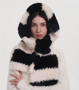 Femmes Dames Chaud Épais Hiver Peluche Fuzzy Noir <span class=keywords><strong>Blanc</strong></span> Couleur Blocage Rayé Fausse Fourrure Echarpe Capuche Motif Patchwork Fourrure <span class=keywords><strong>Snood</strong></span> - Product Image 5