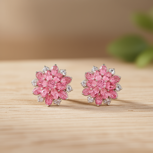 Orecchini a perno con fiore di cristallo rosa, taglio marquise, montatura a griffe, in lega di zinco, gioielli da donna per matrimonio, moda E377 - Product Image 2