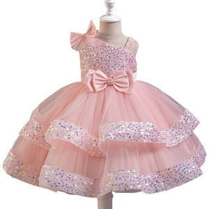 Summer Baby <strong>Girl</strong> Pengpeng Princess <strong>Dress</strong> Cross-Border Sequin Cake Mesh <strong>Party</strong> <strong>Dress</strong> with Lace Decoration Solid Pattern