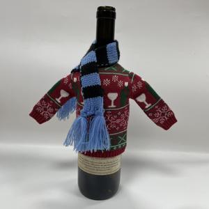 थोक कारखाने क्रिसमस सजावट के लिए लाल/हरे बुना हुआ शराब की बोतल कवर - Product Image 3