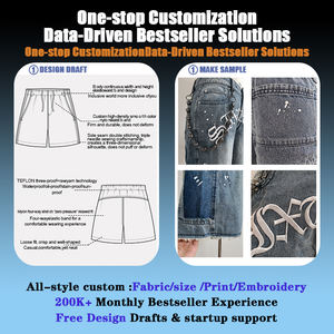 Fabricante <span class=keywords><strong>de</strong></span> pantalones cortos <span class=keywords><strong>de</strong></span> mezclilla <span class=keywords><strong>de</strong></span> calle personalizados estampados pintados a mano bordados Vintage Do Old Hole Craft - Product Image 2