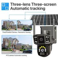 Dreifach-Linsen 6MP Solarbetriebene CCTV-Kamera mit Vollfarbiger Nachtsicht, 360° Schwenk-Neige-Funktion für Außenüberwachung & Mobile Fernbedienung