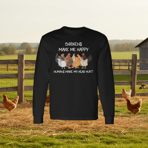 Les poulets me font du bien, les humains me font mal à la tête, t-shirt à manches longues, col rond, unisexe, pour adulte, amoureux de la ferme, chemise amusante - Product Image 1