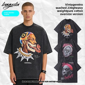 TKPA T-shirt unisexe à manches courtes, style streetwear américain, motif <span class=keywords><strong>Rodman</strong></span> rétro, effet délavé et vieilli, coupe ample, en pur coton, style Instagram High-Street - Product Image 3