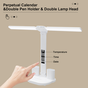 Lampe de table LED à commande tactile avec double porte-stylo, horloge numérique, pliable, réglable, protection des yeux, lampe de <span class=keywords><strong>bureau</strong></span> pour l'étude et le <span class=keywords><strong>bureau</strong></span> - Product Image 2