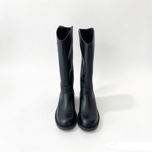 Bottes hautes pour femmes à bout rond en daim, bottes d'hiver en cuir verni brillant, bottines d'hiver pour femmes en fourrure - Product Image 2