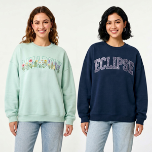 Sudadera de Cuello Redondo para Mujer, Bordado Floral, 100% Algodón, Estilo Otoñal, Corte Regular, Diseño con Logotipo Frontal - Product Image 1
