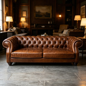 Canapé Chesterfield vintage en cuir véritable huilé et ciré avec boucles, idéal pour salon, villa, club de whisky, canapé américain modulable pour hôtel et café - Product Image 2