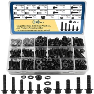 M6 M8 <b>Flange</b> Hex <b>Bolt</b> Nut Washer Assortment Kit 320 Pcs Carbon Steel Grade A Level 8.8 For Repair Construction - Product Image 1