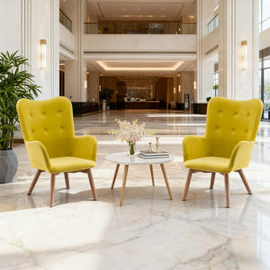 Moderne Gele Fluwelen Accent Fauteuil <span class=keywords><strong>Wingback</strong></span> Getufte Vrijetijdsstoel Met Houten Poten En Armleuningen Voor Woonkamer Slaapkamer Kantoor - Product Image 1