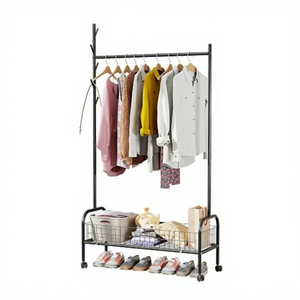 Perchero Metálico Minimalista con Ruedas, Estante de Almacenamiento de Dos Niveles para Sala de Estar, Tipo Vertical, Diseño Multifuncional - Product Image 5
