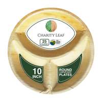 Assiette en feuille de palmier naturelle de 10 pouces à 3 compartiments, fabriquée à la main en Inde, compatible micro-ondes, compatible réfrigérateur, compostable, biodégradable