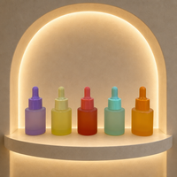 Flacon compte-gouttes en verre givré coloré écologique, à fond épais, pour huile cosmétique et sérum, avec bulbe en caoutchouc