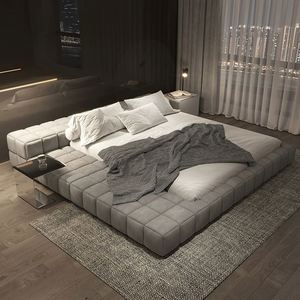 Nordic Style Modern Cream Metal Eco-Friendly Genuine Leather Upholstery Luxury Minimalist Floor-Standing Full XL <b>Double</b> Wedding - Product Image 1