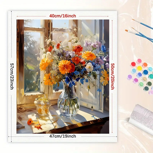 Kit de pintura de ventana floral por números para adultos, jarrón de flores iluminado por el sol DIY de 16x20 pulgadas, regalos de arte de pared de naturaleza sin marco - Product Image 2