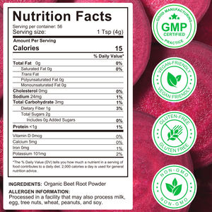 ArtoaLabs有機ビートルートパウダー非GMOビーガン生ビートルートエキスパウダーサプリメントスーパーフードドリンクミックス全体的なウェルネス - Product Image 6