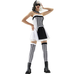 Costume de Clown <span class=keywords><strong>Vampire</strong></span> Drag Queen <span class=keywords><strong>Sexy</strong></span> pour <span class=keywords><strong>Halloween</strong></span>, Déguisement de Démon, Uniforme de Clown à Carreaux avec Masque - Product Image 3