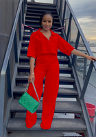Ensemble haut et pantalon tendance pour femme 5147, haut en lin et coton à col polo court et manches mi-longues avec short