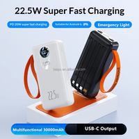 Batterie externe premium 30000mAh avec 4 câbles intégrés, Tourlight PD 22.5W, charge rapide, chargeur portable pour le camping en plein air