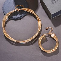 Parure de bijoux pour femme en or rhodié à 3 couches, motif os de serpent, collier et bracelet torsadés minimalistes à chevrons, pour mariage et usage quotidien