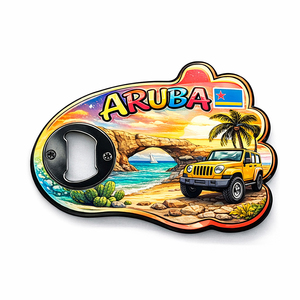 Ouvre-bouteille Aruba au design le plus récent d'Extraworld, style moderne plage océanique, autocollant magnétique en MDF, souvenir, décoration en bois, cadeau pour la maison - Product Image 1