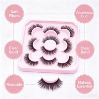 Faux cils en cheveux synthétiques, 5 paires, effet volume naturel, en bande, sur plateau, réutilisables, effet 3D, sans cruauté animale, logo personnalisé