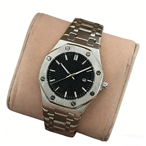 Montre-bracelet pour homme HQ Mixed Proc Discount en acier inoxydable, style business décontracté, cadran argenté avec affichage à quartz et calendrier - Product Image 2