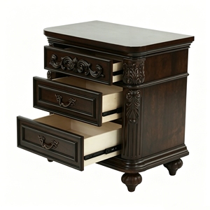 3 Drawer Nightstand Solid Wood Traditional Bedside Table Dark Cherry Finish 28 Wide Storage <b>Cabinet</b> - Product Image 3