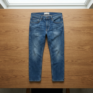 Jeans de Mezclilla Tejida para Hombre, Corte Slim Fit, Color Azul, Cintura Media, Lavado Claro, Algodón Sólido de Secado Rápido, Estilo Hip Hop Urbano y Elegante - Product Image 3